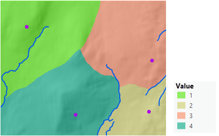 Map of the territory the rangers can reach from each station when they are all on foot