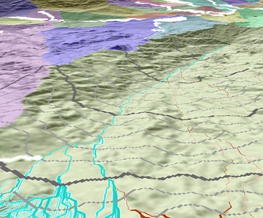 3D view of the paths with similar costs converging back to the source